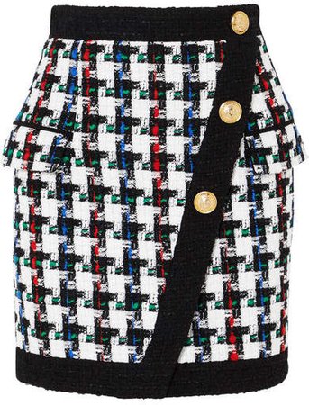 Button-embellished Tweed Mini Skirt - Black