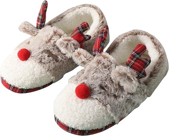 Amazon.com | Snugeasy Christmas Slippers Reindeer for Womens Mens Soft Plush Comfy Warm Fuzzy Slippers Red Moose Santa Claus Indoor Outdoor Slip On House Slippers Christmas Gifts | Shoes