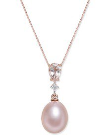 Macy's Pink Cultured Freshwater Pearl (8-1/2mm), Morganite (3/4 ct. t.w.) and Diamond Accent Drop Earrings in 14k Rose Gold - Earrings - Jewelry & Watches - Macy's