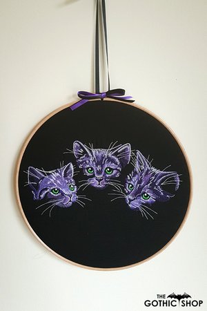 Cat Trio Purple Embroidered Gothic Hoop Art Frame | Gifts &