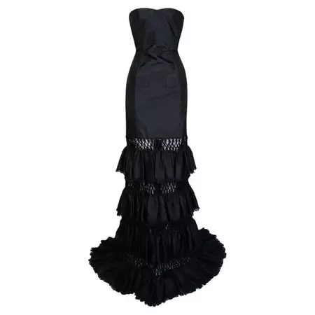 S/S 2007 Roberto Cavalli Runway Black Flamenco Strapless Corset Gown Dress For Sale at 1stDibs