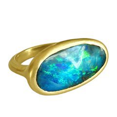 Dalben Stormy Sky Australian Boulder Opal Yellow Gold Ring For Sale at 1stdibs