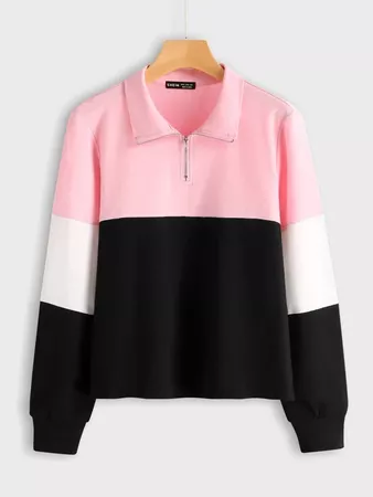 Half Zip Colorblock Sweatshirt | SHEIN USA black