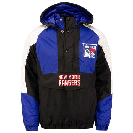 GIII Starter Rangers Black/Royal Nylon Hooded Pullover Jacket | Shop Madison Square Garden