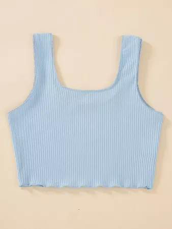 Solid Rib-knit Crop Tank Top | SHEIN USA blue