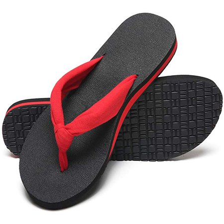 Amazon.com | MAIITRIP Womens Flip Flops with Arch Support Beach Ladies Thong Sandals Comfy Yoga Mat Footbed Flipflops Soft Cushion Red Fabric Strap Size 9.5 | Flip-Flops