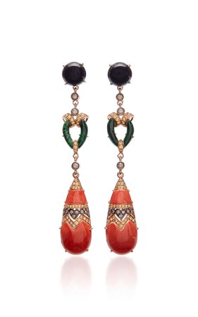 Coral and Jade Drop Earrings by Wendy Yue | Moda Operandi
