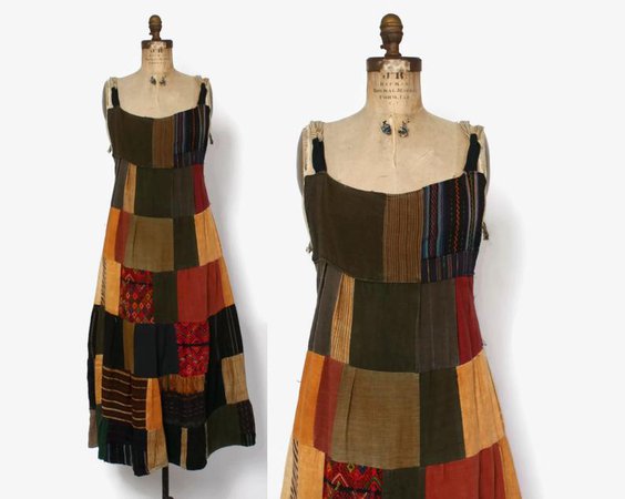 Vintage 70s Patchwork Sun Dress / 1970s Hippie Woven Cotton | Etsy