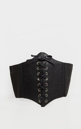 Black Pu Lace Up Corset Belt | Accessories | PrettyLittleThing USA