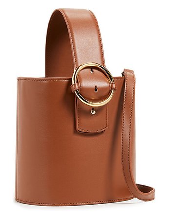 brown leather bucket bag