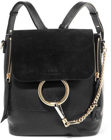 Faye Small Textured-leather And Suede Backpack - Black
