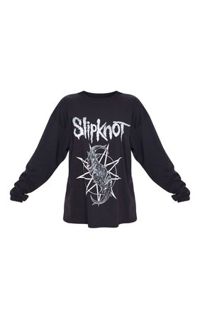 Black Slipknot Printed Long Sleeve T Shirt | PrettyLittleThing USA