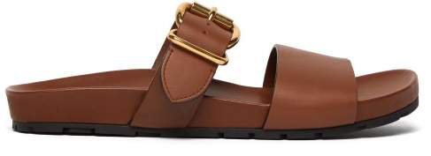 Buckled Leather Slides - Womens - Tan