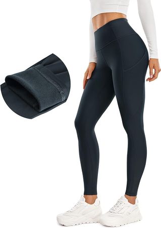 CRZ YOGA Thermal Fleece Lined Leggings Women 28'' - Winter Warm High Waisted Hiking Pants with Pockets Workout Running Tights True Navy Medium at Amazon Women’s Clothing store