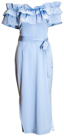 VHNY - Off-Shoulder Ruffles Blue Dress