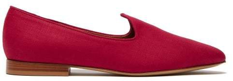 Le Monde Beryl - Venetian Linen Slipper Shoes - Womens - Red