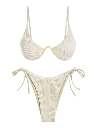 ZAFUL Ribbed Monowire Tie Side Bikini Swimwear In LIGHT COFFEE | ZAFUL 2023