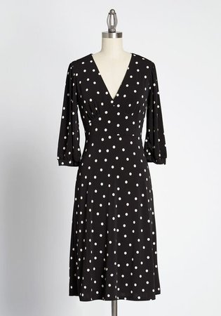 Spotted and Dotted Midi Dress Black Polka Dots | ModCloth