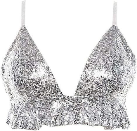 Amazon.com: Naimo Women's Sequin Ruffle Crop Top Bralette Bra Rave Dance Tops: Clothing, Shoes & Jewelry