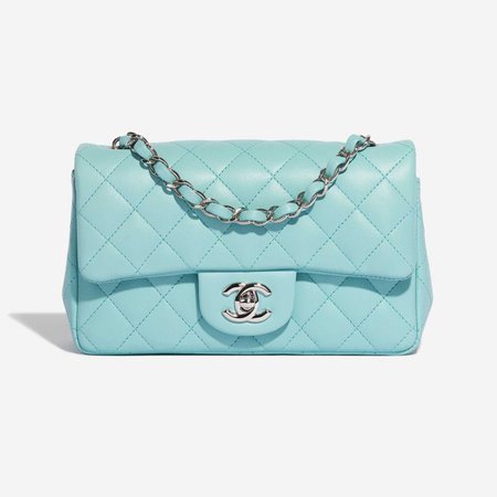 Chanel Classique Mini Rectangulaire Agneau Bleu Tiffany | SACLÀB