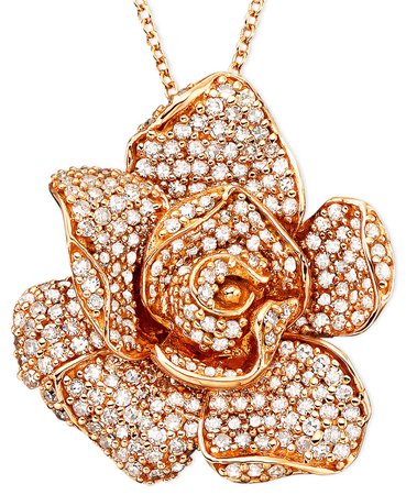 EFFY 14k Rose Gold Pave Diamond Rose Pendant Necklace