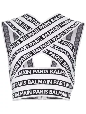 Balmain knit cross neck logo top £1,171 - Shop SS19 Online - Fast Delivery, Free Returns