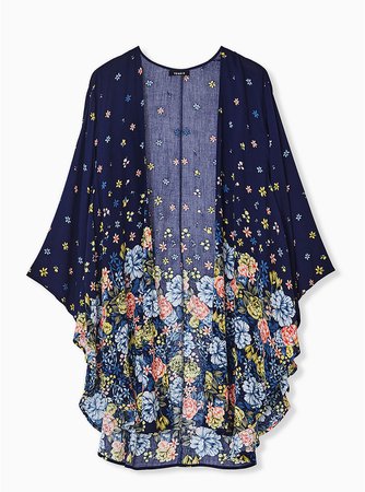 Plus Size - Navy Floral Crepe Kimono - Torrid