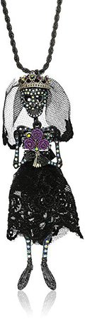 Betsey Johnson "Betsey's Dark Magic" Skeleton Bride Long Pendant Necklace, Black, One Size: Jewelry