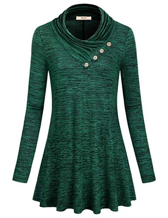 Miusey Women's Long Sleeve Cowl Neck Form Fitting Casual Tunic Top Blouse at Amazon Women’s Clothing store