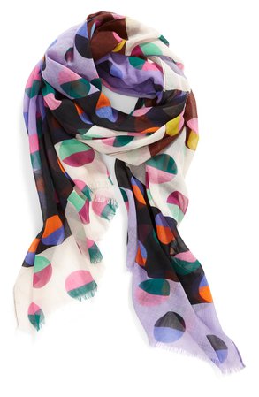 kate spade new york half dot & stripe fringe scarf | Nordstrom