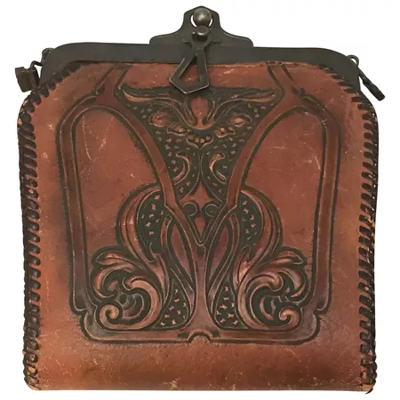 Arts and Crafts Meeker Made Tooled Leather Purse & Accessories c. 1921 : Paths Before You | Ruby Lane