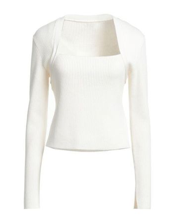 square neck white knit slim top sweater
