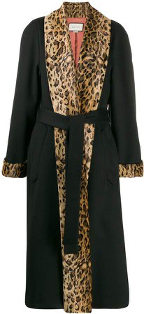 leopard print trim oversized coat