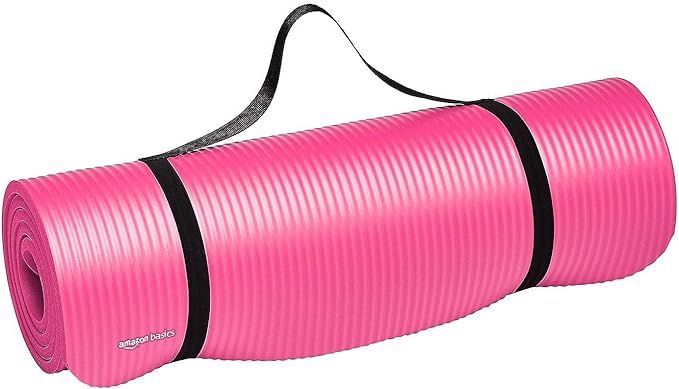 Amazon.com : Amazon Basics Extra Thick Exercise Yoga Gym Floor Mat with Carrying Strap, 74 x 24 x .5 Inches, Pink : Sports & Outdoors