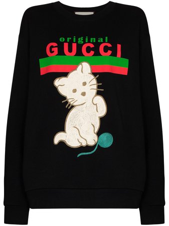 Gucci cat-embroidered logo-print Sweatshirt - Farfetch