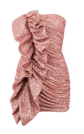 Clothing : Bodycon Dresses : 'Grace' Rose Gold Sequinned Strapless Dress