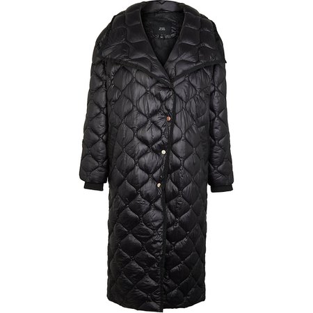 Black quilted longline coat | River Island