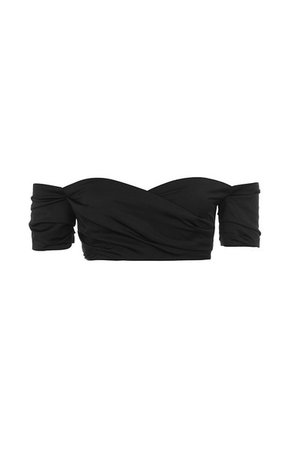 Clothing : Tops : 'Evita' Black Satin Off Shoulder Twist Top