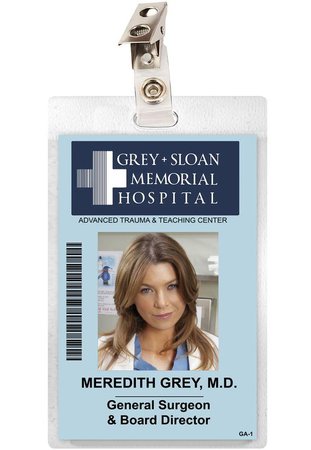 Grey's Anatomy MEREDITH GREY Sloan Memorial Hospital ID | Etsy