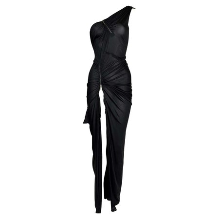 S/S 2001 Christian Dior John Galliano Runway Black Zipper One Shoulder Dress