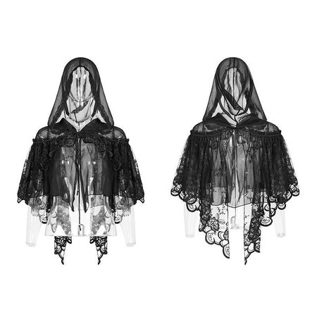 Women's Goth Floral Lace Sheer Short Cloak With Hood