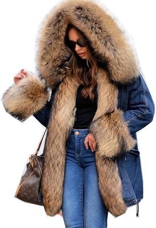 Roiii Plus Size Womens Military Denim Hooded Warm Winter Coats Faux Fur Lined Parkas at Amazon Women's Coats Shop