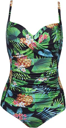 Ekouaer Womens One Piece Swimsuit Elegant Inspired Vintage Pin up Monokinis Tummy Control Swimwear Shirred Bathing Suits at Amazon Women’s Clothing store