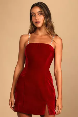 Loaded With Luxe Wine Red Velvet Rhinestone Bodycon Mini Dress | Lulus