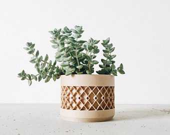 Set of 4 mini wood planters / Design hygge geometric