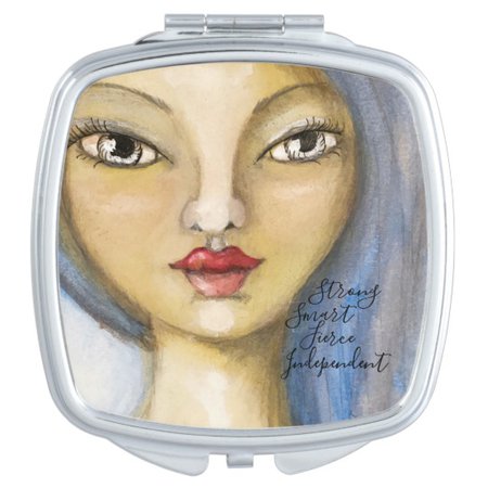 Artistic Girl Portrait Woman Blue Hair Artsy Cute Compact Mirror | Zazzle.com
