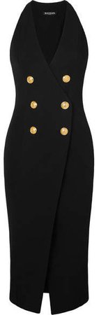 Button-embellished Stretch-knit Midi Dress - Black