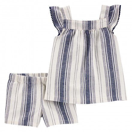 Carters - Kids Striped Linen Tank And Short 2pc-Set - Matching Sets - Baby Clothes (0-2) - Clothes