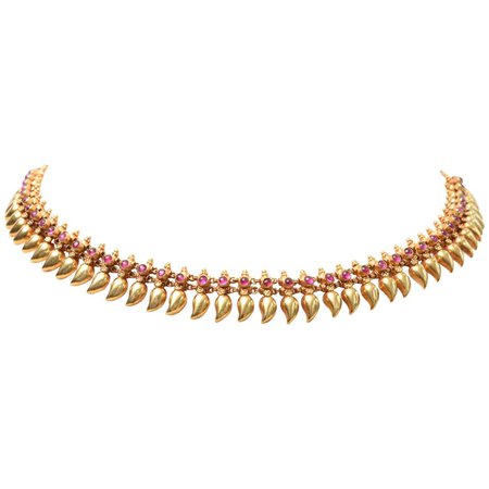 22 Karat Gold and Cabochon Ruby Necklace For Sale at 1stDibs
