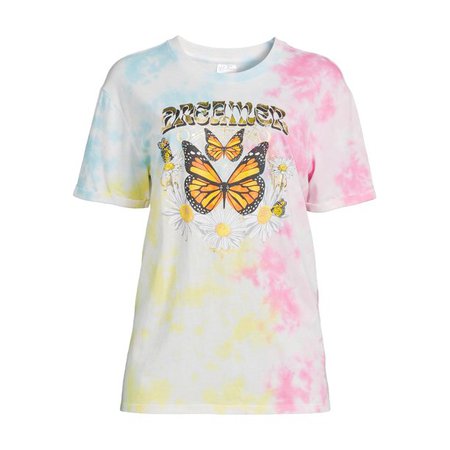 No Boundaries Juniors’ Tie Dye Boyfriend T-Shirt - Walmart.com